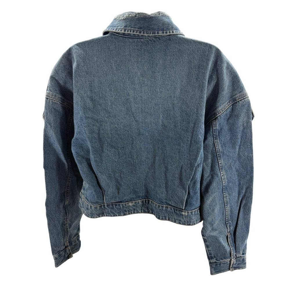 Zara Women Medium Wash Cropped Oversized Bomber Denim Jacket Large NEW - Picture 2 of 9